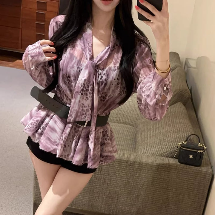 【tops】ベルト付きシフォントップス Q8336