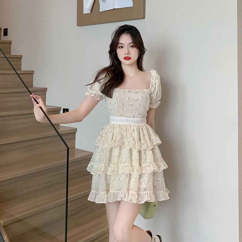 【dress】細身効果抜群♪スウィート花柄ワンピースオシャレ　M16846