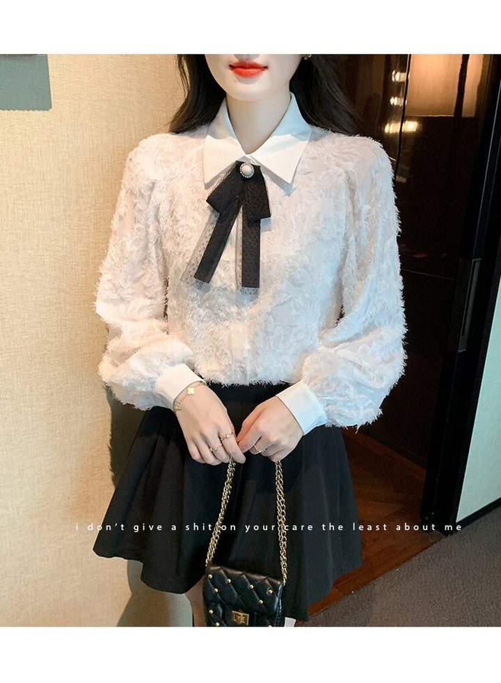 【tops】リボン付きレースシャツトップス　M18686