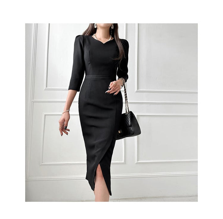 【dress】OL、通勤7分袖スリットデートワンピース　M17727