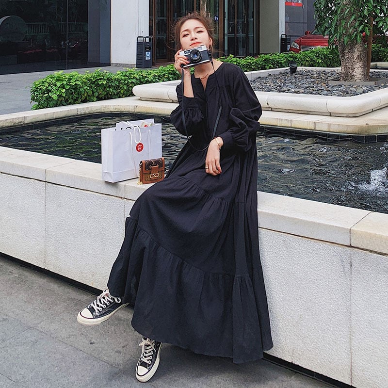 【dress】高級感 シンプル無地デートワンピース韓国系超人気　M16809