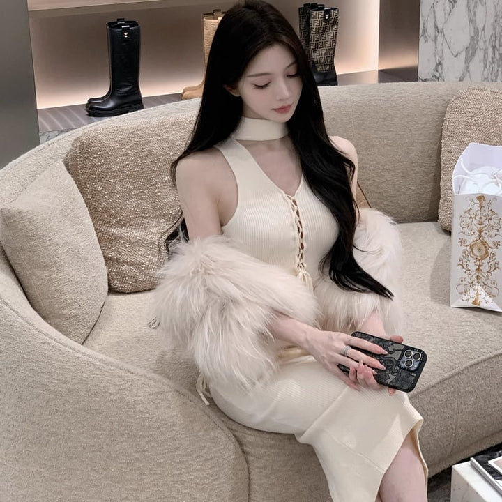 【dress】ノースリーブニットワンピース Q7633