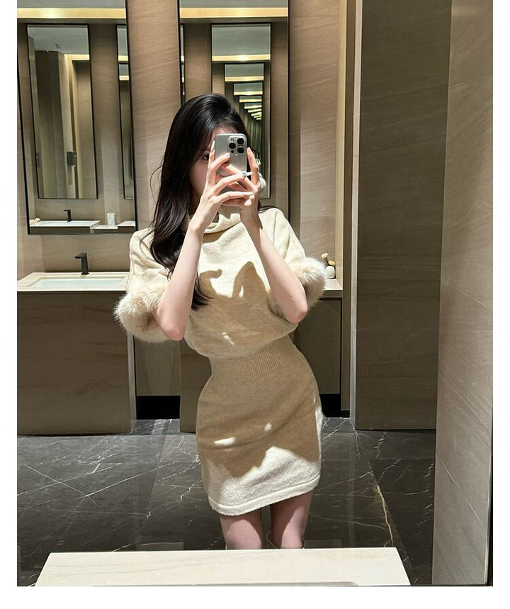 【dress】アームカバー付き袖ファーミニワンピース　N3449