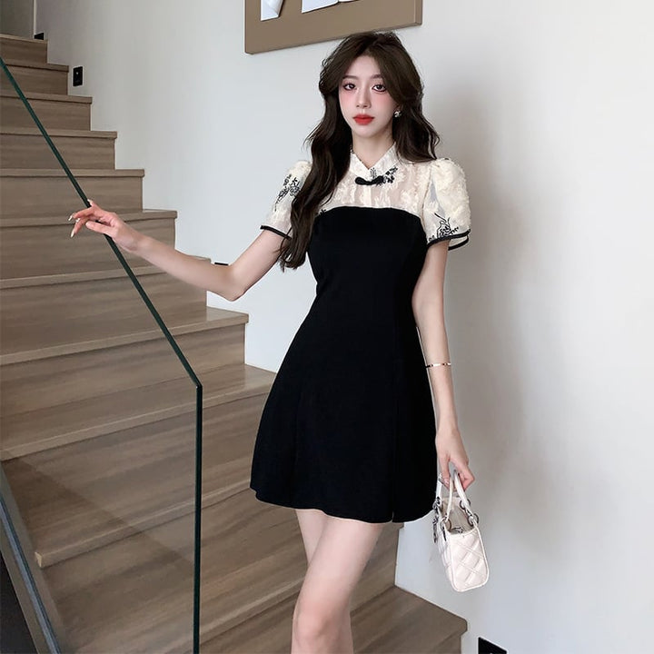 【set】美人度アップセットアップレースワンピース+ショートパンツ　M16774