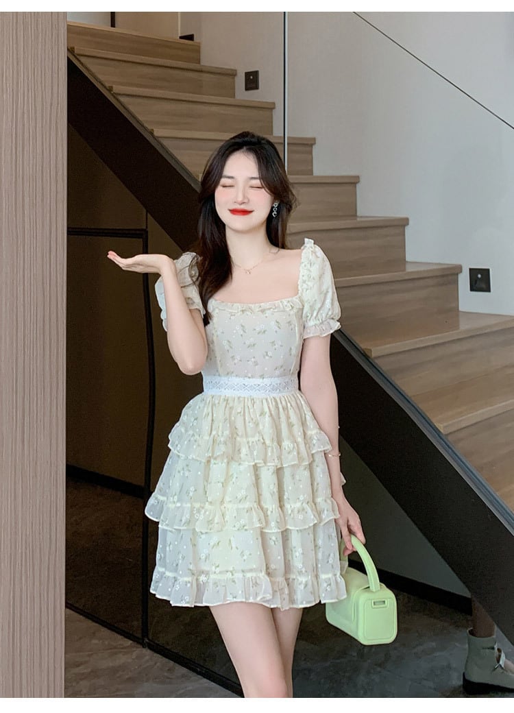 【dress】細身効果抜群♪スウィート花柄ワンピースオシャレ　M16846