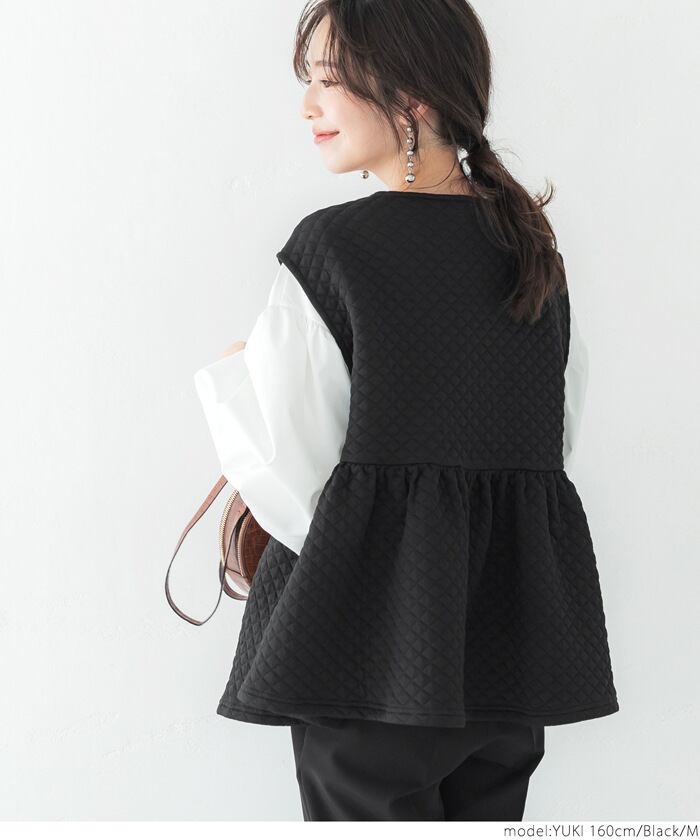 【tops】ペプラム裹起毛ジレ　M18389