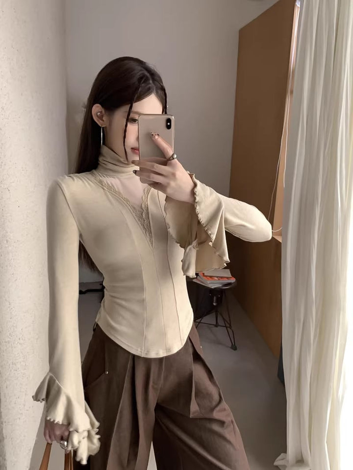 【tops】ハイネックチュールドッキングトップス Q8054