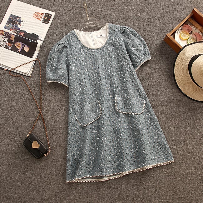【dress】目立つ！パフスリーブデニムワンピース　M17210