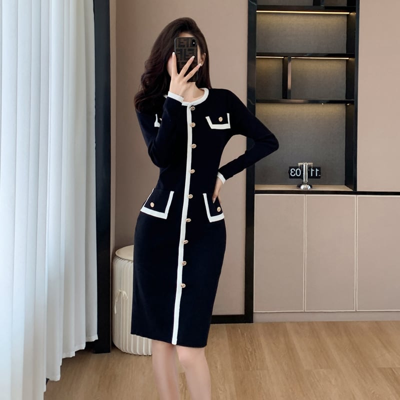 【dress】ボタンデザインニットワンピース　M18396