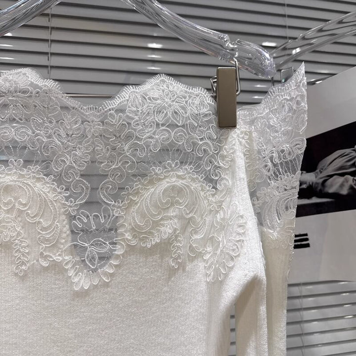 【tops】レースドッキングニットトップス Q7452