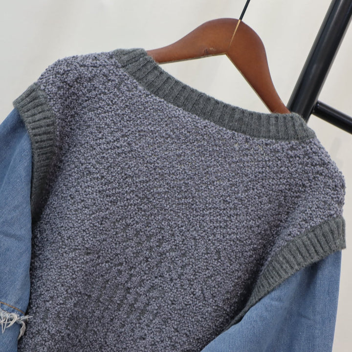 【outer】デニムドッキングニットカーデ　M18289