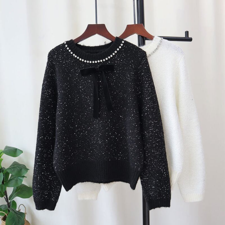 【tops】ビジューリボン付きニットセーター　M28375