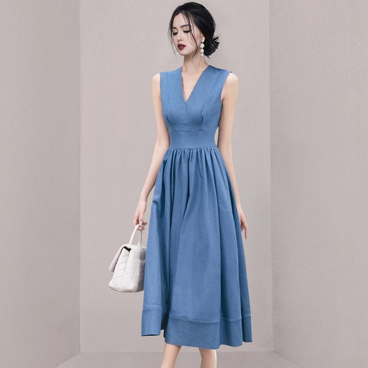 【dress】好感度UPVネックノースリーブワンピース　M16876