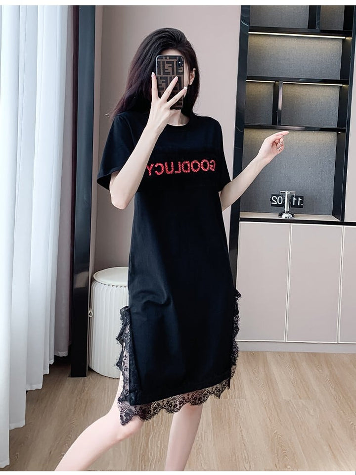 【dress】絶対欲しいレース切り替えTシャツワンピース　M17164