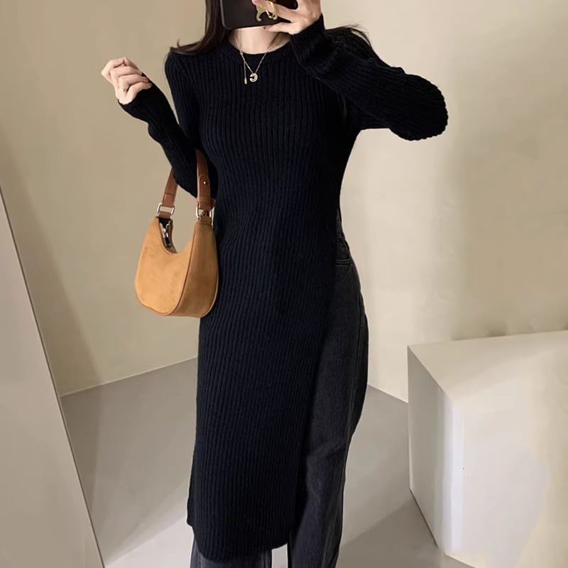【dress】スリットニットワンピース　M18469