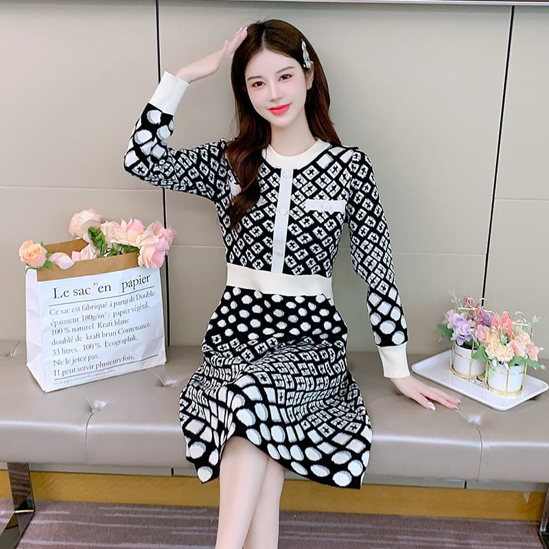 【dress】クルーネックニットワンピース　M18339