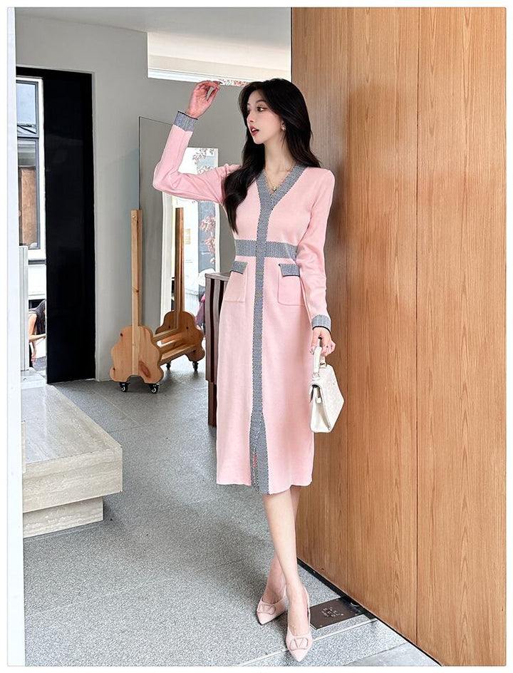 【dress】Vネックニットワンピース　M28034