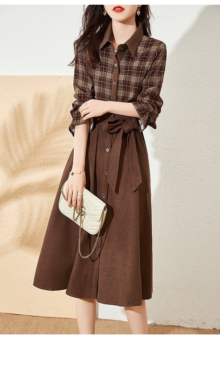 【dress】チェック柄切り替えデートワンピース　M17876