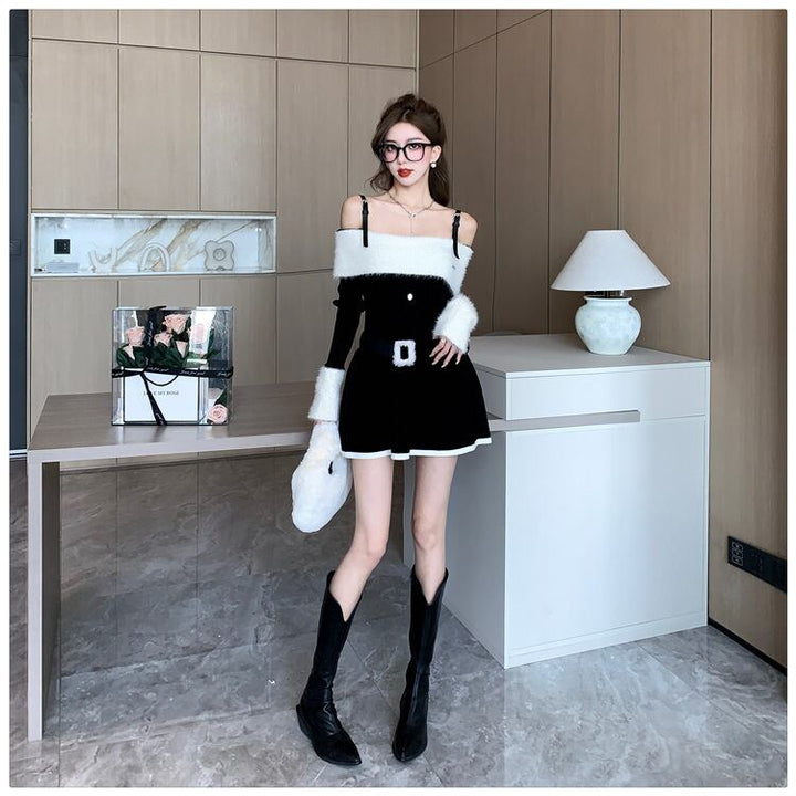 【dress】ニットワンピースベルト付き　M18537