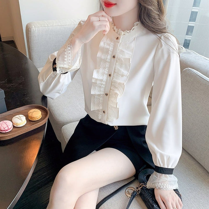 【tops】レース切り替えシャツトップス　M29092