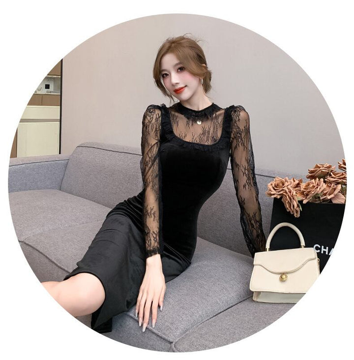 【dress】レースドッキングワンピース　M18487
