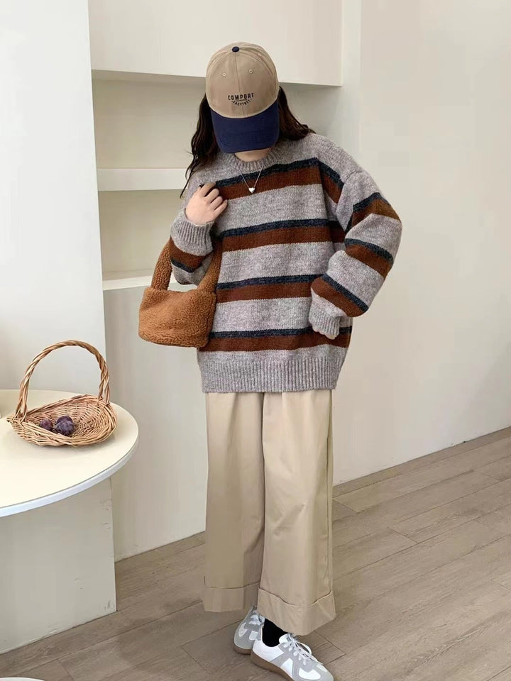 【tops】ボーダー柄ニットセーター　M25673