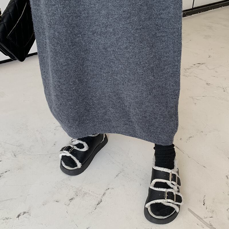【dress】フード付きロングニットワンピース　N2186