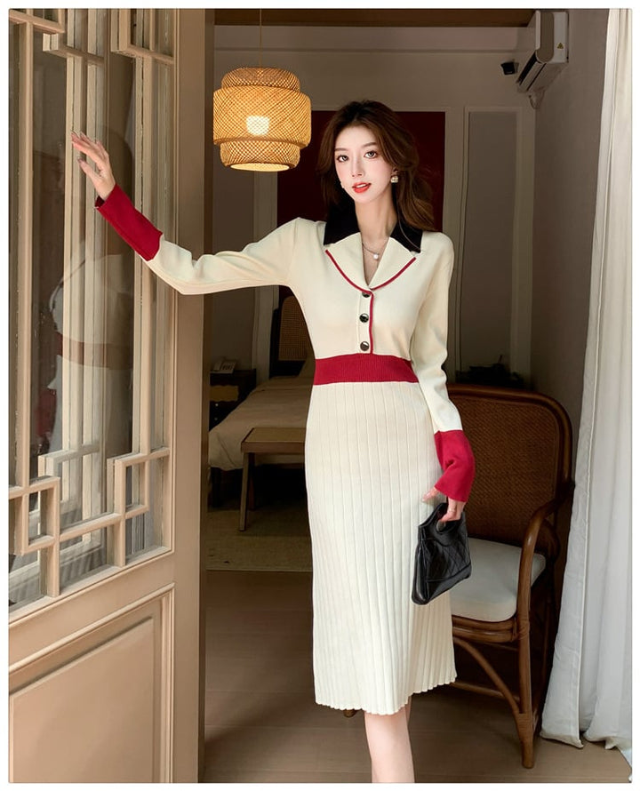 【dress】配色ニットワンピース　M25706