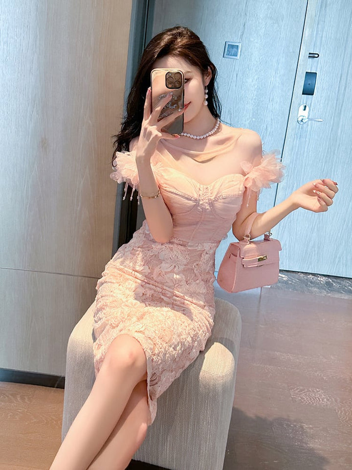 【dress】レース切り替えワンピース　M23077