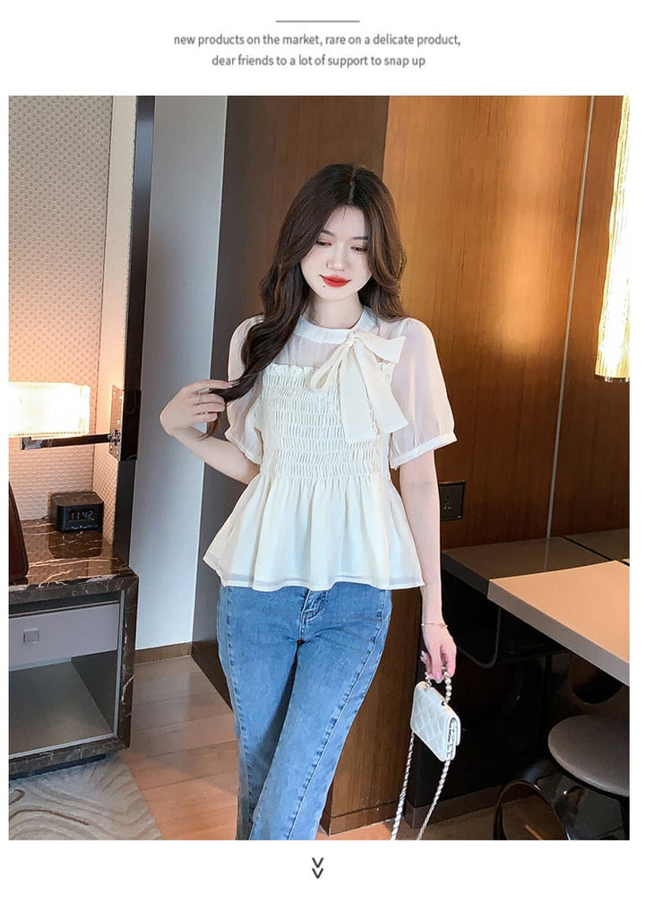 【tops】リボン付きシャツトップス　M23925