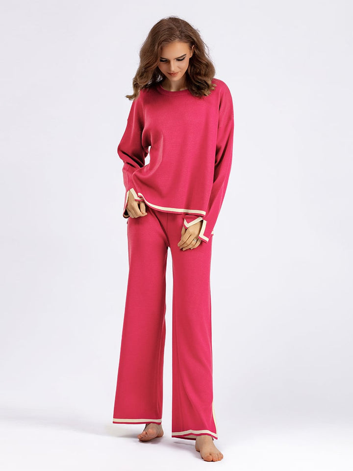 【set】スリットニットセーター+ワイドパンツセット　M17836