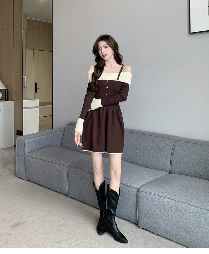 【dress】オフショルダーニットワンピース　M18362