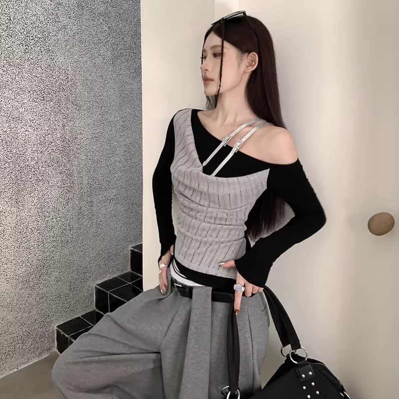 【tops】フェイクレイヤードトップス Q7940
