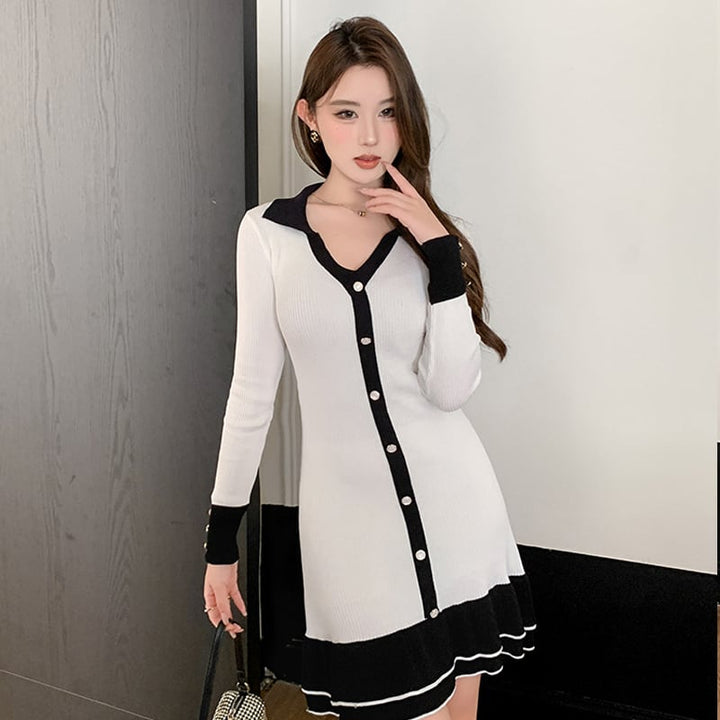 【dress】フレアニットワンピース Q7004