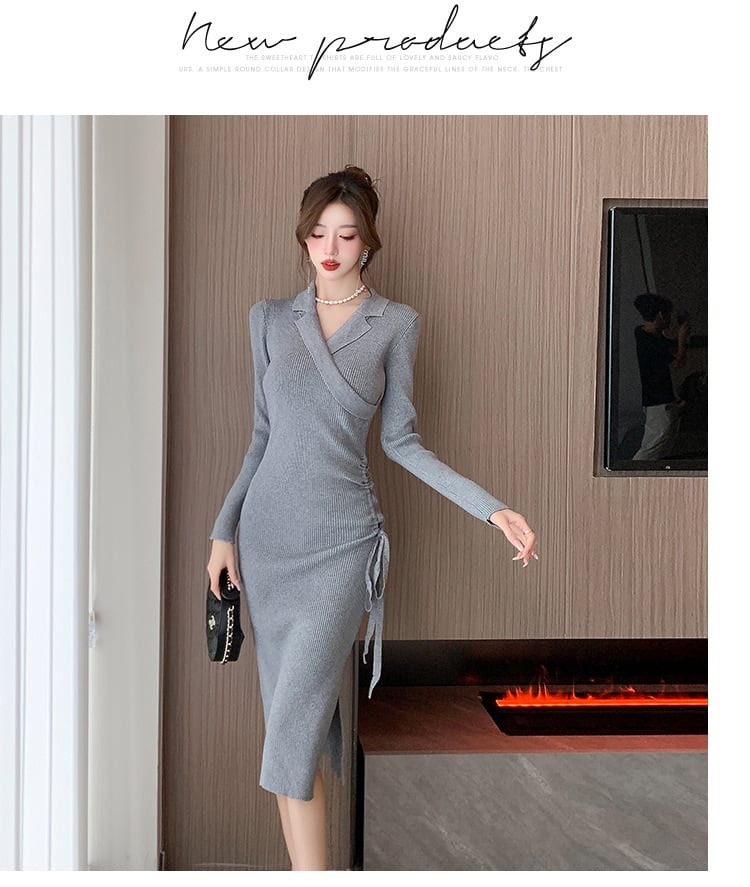 【dress】スリットニットワンピース　M18248
