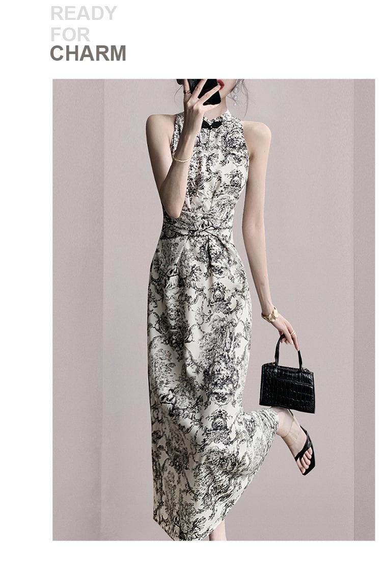 【dress】韓国系ノースリーブプリントワンピースおしゃれ　M17313
