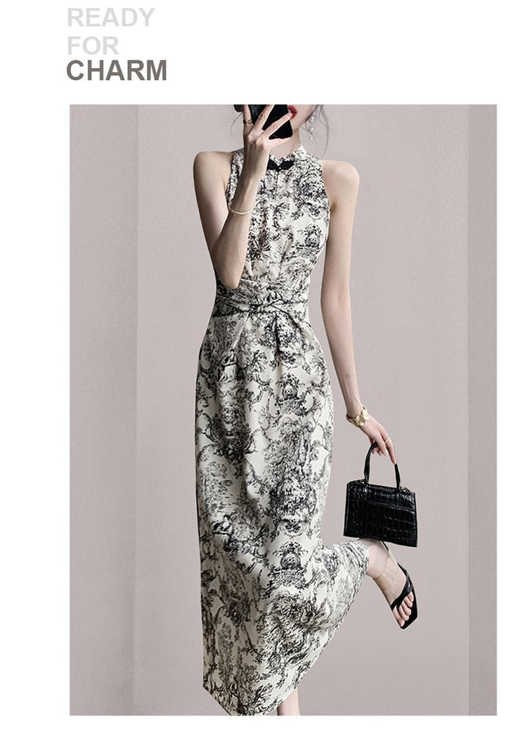 【dress】韓国系ノースリーブプリントワンピースおしゃれ　M17313