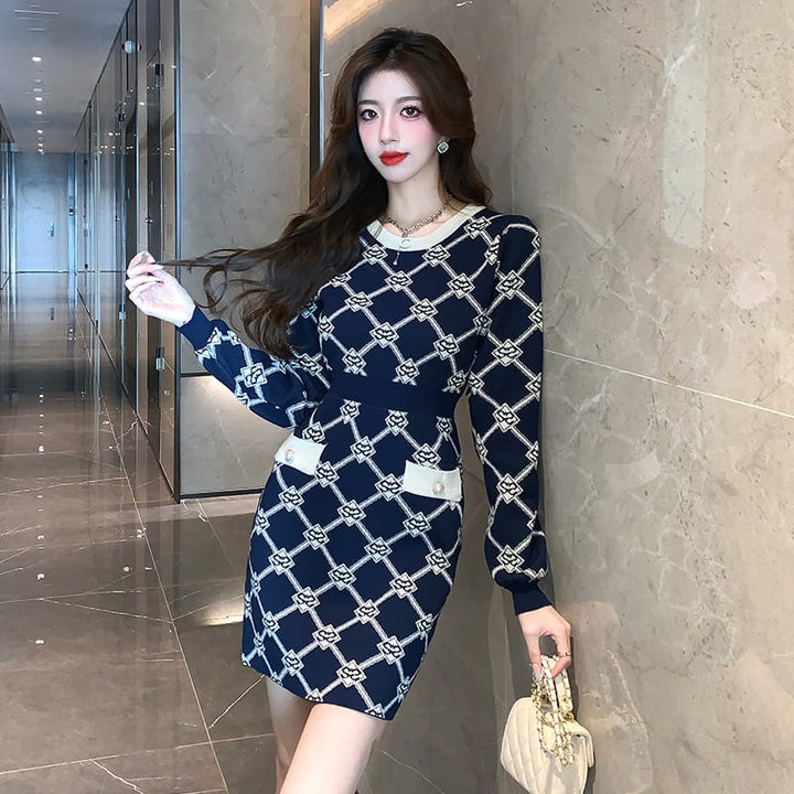【dress】クルーネックニットワンピース　M17979