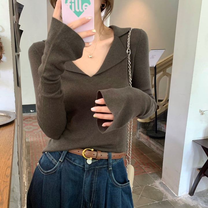 【tops】POLOネックニットトップス　M18950