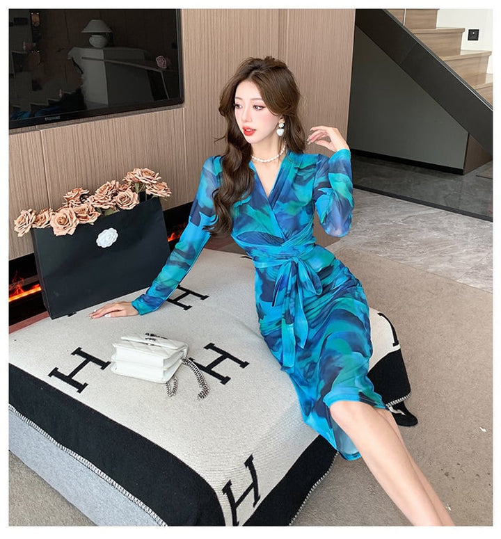 【dress】女子力アップエレガントVネックワンピース　M17432