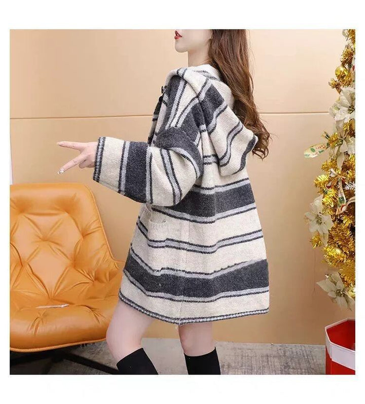 【outer】ボーダー柄ニットカーデ　M27091