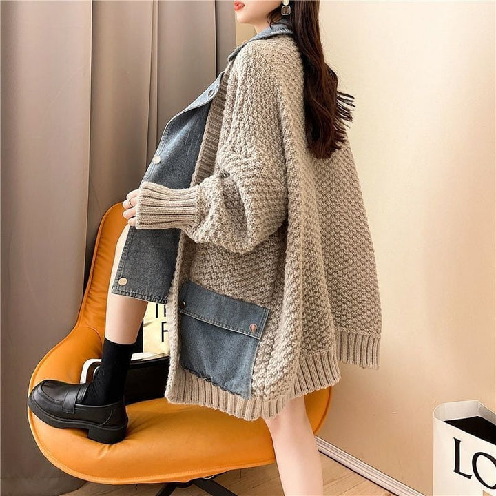 【outer】デニム切り替えニットカーデ　M29156