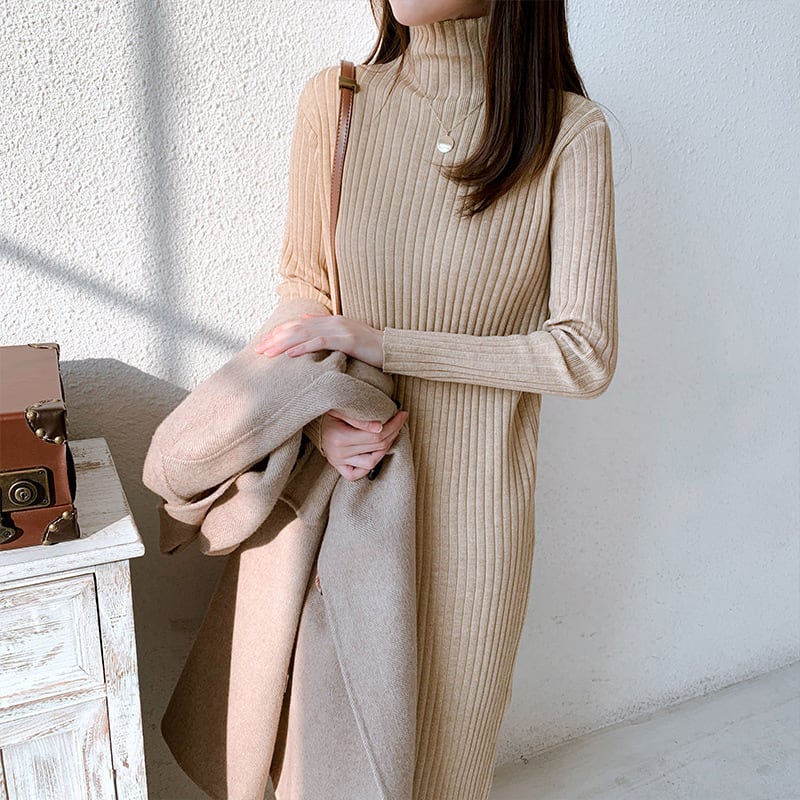 【dress】人気アイテム ! ハイネックニットワンピース　M17662