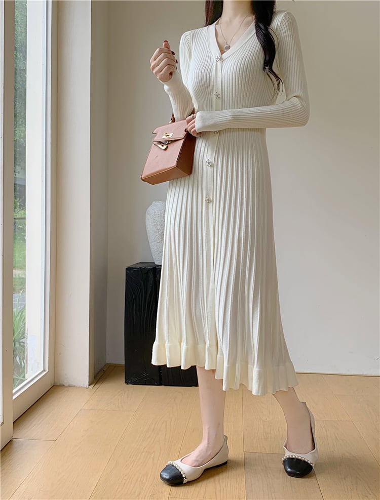 【dress】Vネックニットワンピース　M26694