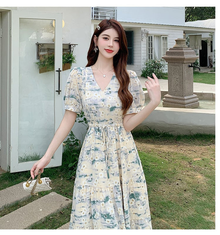 【dress】好感度UPエレガントパフスリーブワンピース　M16949