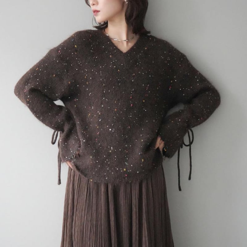【tops】3色展開Vネックニットトップス Q7702