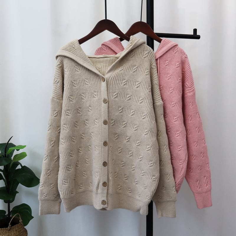 【outer】フード付きニットカーデ　M26133
