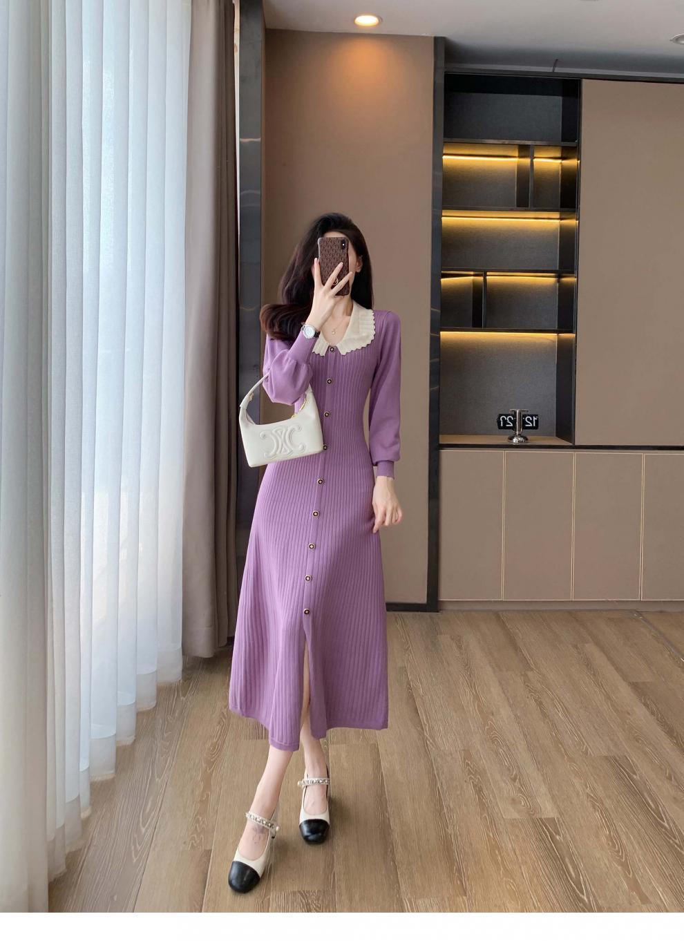 【dress】ボタンデザインニットワンピース　M18657