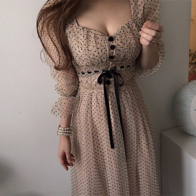 【dress】ドット柄フリルワンピース　M26675