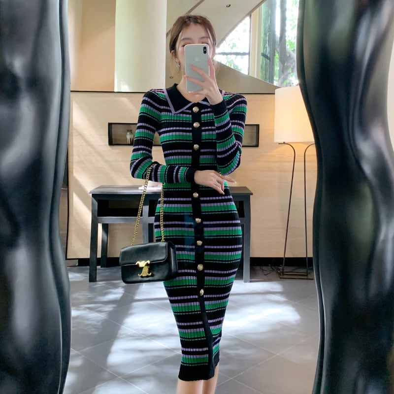 【dress】ボーダー柄ニットワンピース　M26545